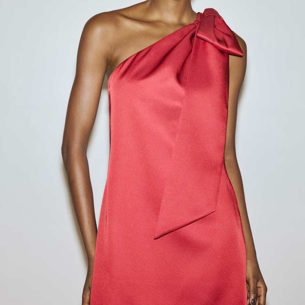 H&M Bow- Detail Vibrant Red One-Shoulder Dress